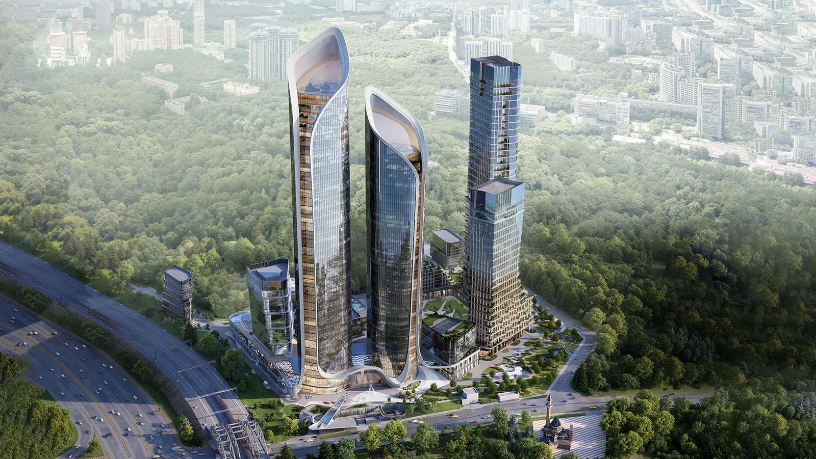 Квартал «Феномен города» с высоты — башни в окружении Матвеевского леса